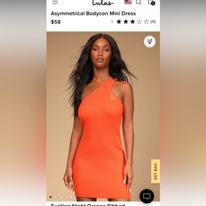 NWT LULU's Exciting Night Orange Ribbed Asymmetrical Bodycon Mini Dress